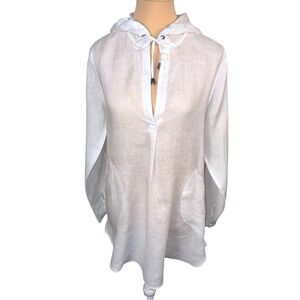 Forcynthia Beachwear White 100% Linen Hooded Cover-Up Size S Excellent